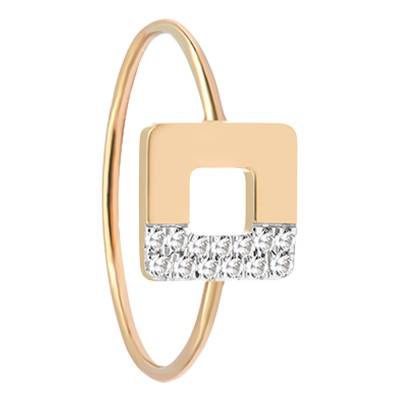 750 Yellow Gold Arty Open Square Pavé Ring with Diamonds 0,06 ct - Skalli