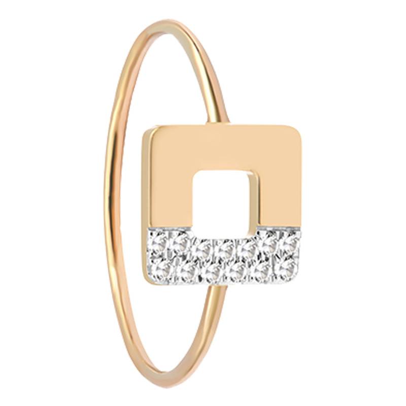 750 Yellow Gold Arty Open Square Pavé Ring with Diamonds 0,06 ct - Skalli