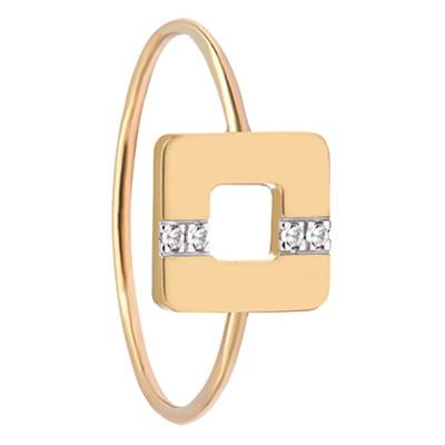 750 Yellow Gold Arty Square Line Ring with Diamonds 0,023 ct - Skalli