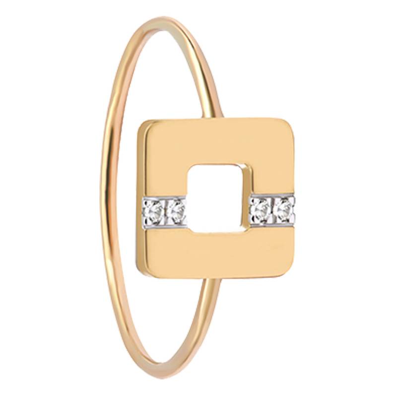 750 Yellow Gold Arty Square Line Ring with Diamonds 0,023 ct - Skalli