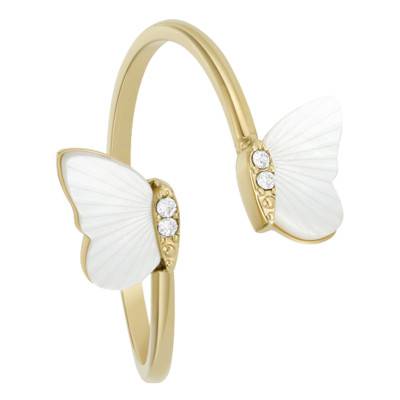 Bague Papillon Strié en Acier Doré, Cristaux & Nacre Blanche - Fossil