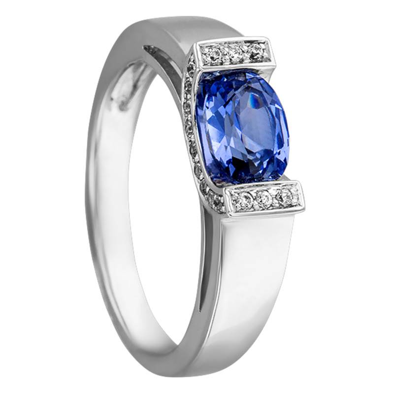 750 White Gold Diamond-Shouldered Solitaire Ring 0.10 ct Diamonds and 1.20 ct Sapphire - Joelli
