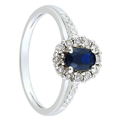 Joelli Oval Daisy Ring in 750/1000 White Gold with Sapphire 0.59 ct and Diamond Halo 0.11 ct - Joelli