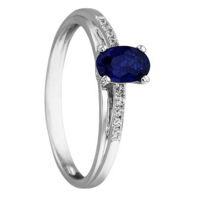 750/1000 White Gold Sapphire 0.59 ct & Diamond 0.05 ct Accompanied Solitaire Ring - Joelli