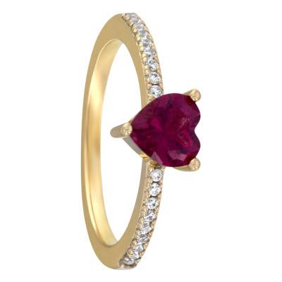Bague Pierre Coeur Rouge & Oxyde de Zirconium, Plaqué Or - Naïades