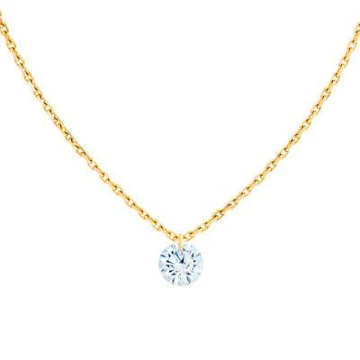 Collier Diamant Percé Brillant 0.10ct F/VS2 & Or Jaune 750, 40 à 45 cm - Ocarat