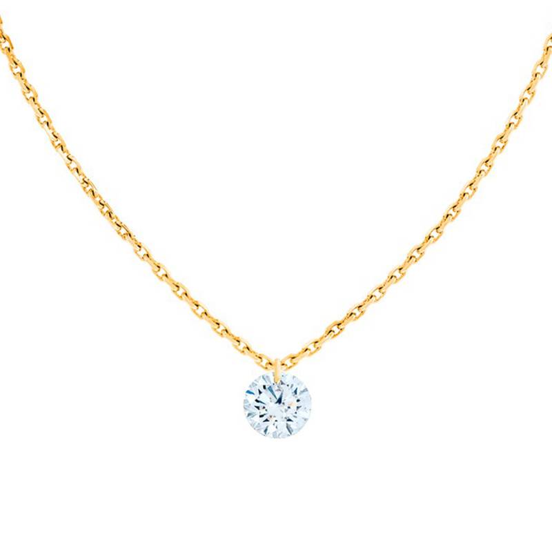 750 Yellow Gold & Pierced Brilliant Diamond 0.10ct F/VS2 Necklace, Length 40 cm to 45 cm - Ocarat