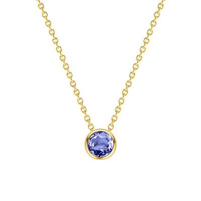 18K Yellow Gold & Blue Tanzanite Round Necklace, 38 cm to 45 cm - Ocarat