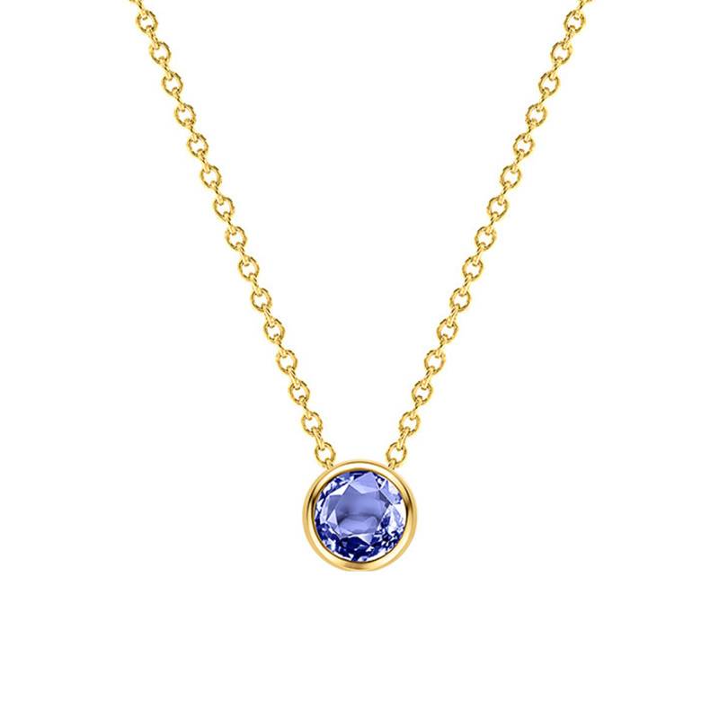 18K Yellow Gold & Blue Tanzanite Round Necklace, 38 cm to 45 cm - Ocarat