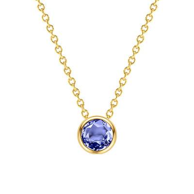 18K Yellow Gold & Blue Tanzanite Round Necklace, 38 cm to 45 cm - Ocarat