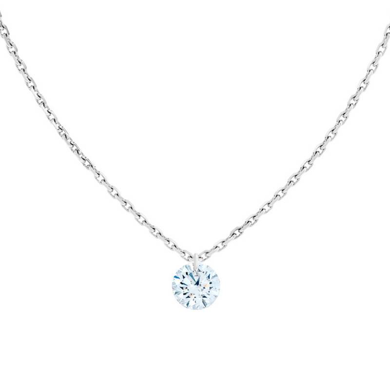 750/1000 White Gold & Drilled Brilliant Diamond 0.20ct F/VS2 Necklace, Length 38 cm to 50 cm - Ocarat