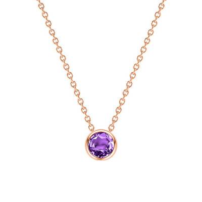 18K Rose Gold & Round Amethyst Necklace, Length 38 cm to 45 cm - Ocarat