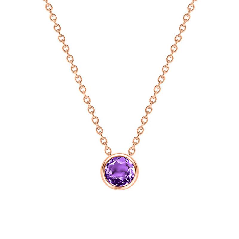 18K Rose Gold & Round Amethyst Necklace, Length 38 cm to 45 cm - Ocarat
