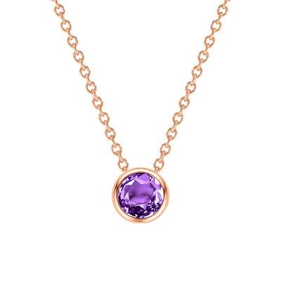18K Rose Gold & Round Amethyst Necklace, Length 38 cm to 45 cm - Ocarat