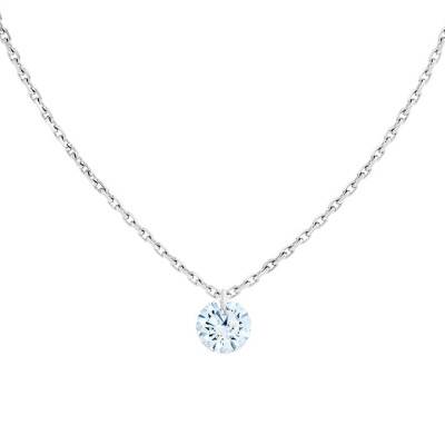 Collier Diamant Percé Brillant 0.10ct F/VS2 & Or Blanc 750, 40 à 45 cm - Ocarat