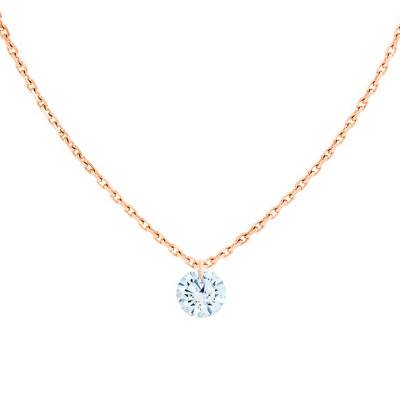 Collier Diamant Percé Brillant 0.20ct F/VS2 & Or Rose 750, 38 à 45 cm - Ocarat