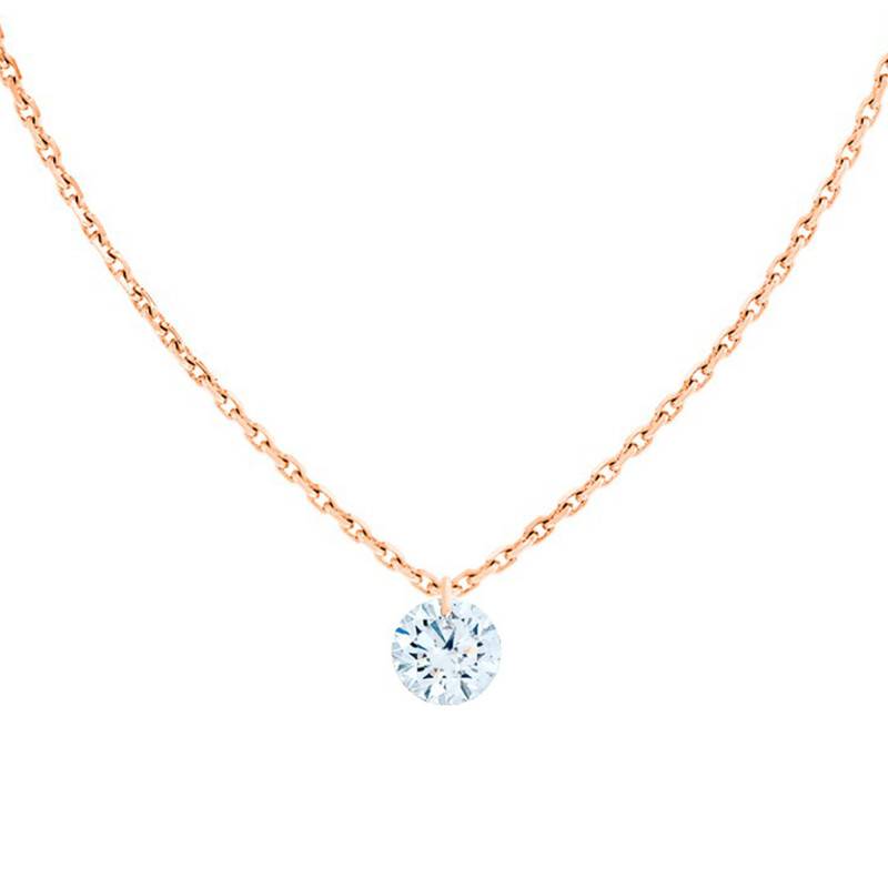 750/1000 Rose Gold & Drilled Brilliant Diamond 0.20ct F/VS2 Necklace, Length 38 cm to 45 cm - Ocarat