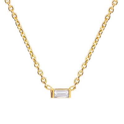 750/1000 Yellow Gold & Baguette Diamond Necklace, Length 45 cm - Ocarat