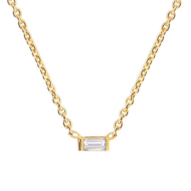 750/1000 Yellow Gold & Baguette Diamond Necklace, Length 45 cm - Ocarat
