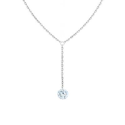 750/1000 White Gold & F/VS Brilliant Drilled Diamond Drop Necklace, Length 40 cm to 45 cm - Ocarat