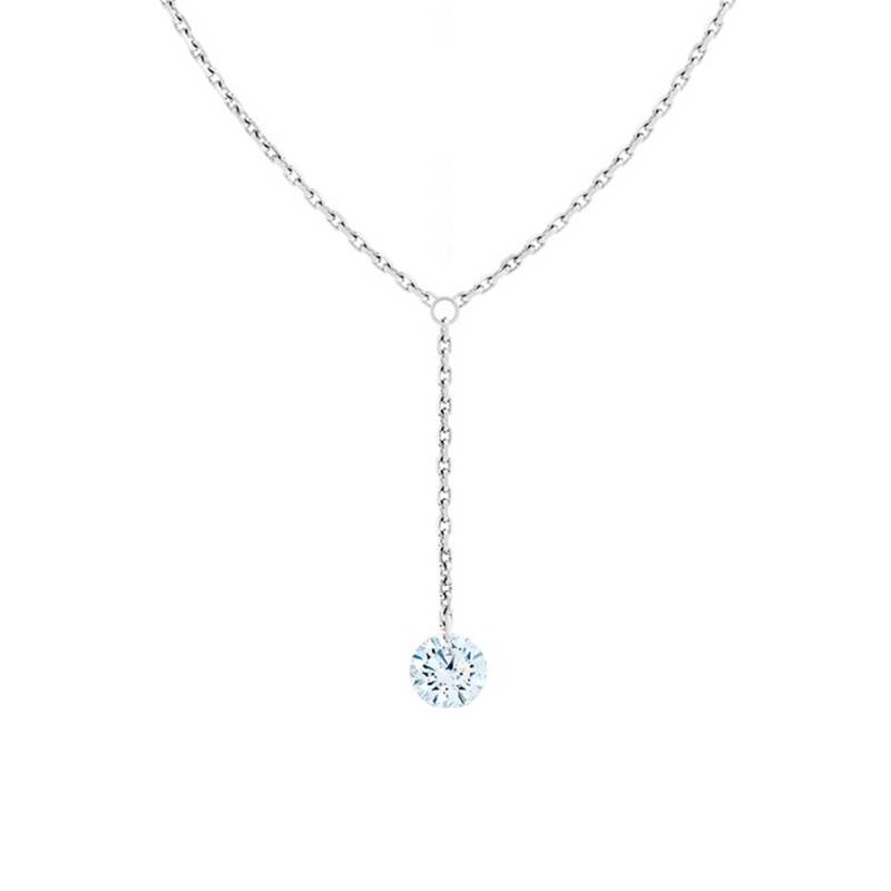750/1000 White Gold & F/VS Brilliant Drilled Diamond Drop Necklace, Length 40 cm to 45 cm - Ocarat