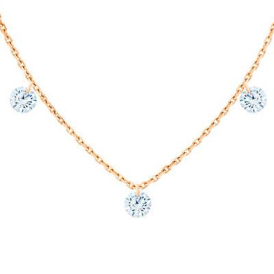 Collier diamants percés brillant F/VS2 Trio & Or Rose 750, 40 à 45 cm - Ocarat