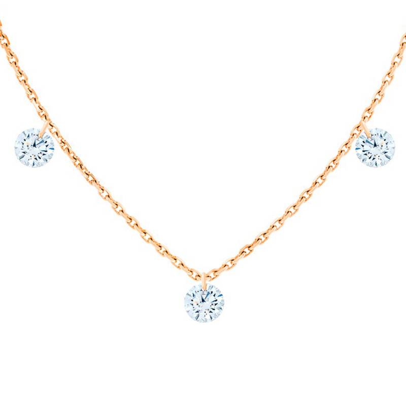 750 Rose Gold Necklace with Trio Brilliant Drilled Diamonds 0.30 ct F/VS2, Length 40 cm to 45 cm - Ocarat