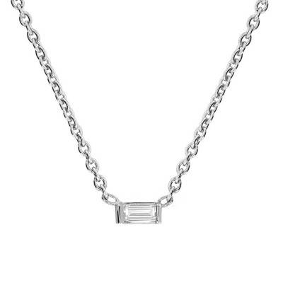18K White Gold & Baguette Diamond Necklace, 45 cm Length - Ocarat