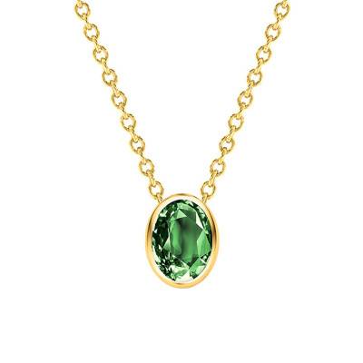 750/1000 Yellow Gold & Green Tourmaline Oval Necklace, Length 38 cm to 45 cm - Ocarat
