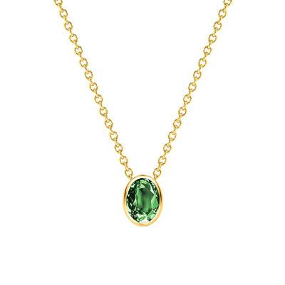 750/1000 Yellow Gold & Green Tourmaline Oval Necklace, Length 38 cm to 45 cm - Ocarat