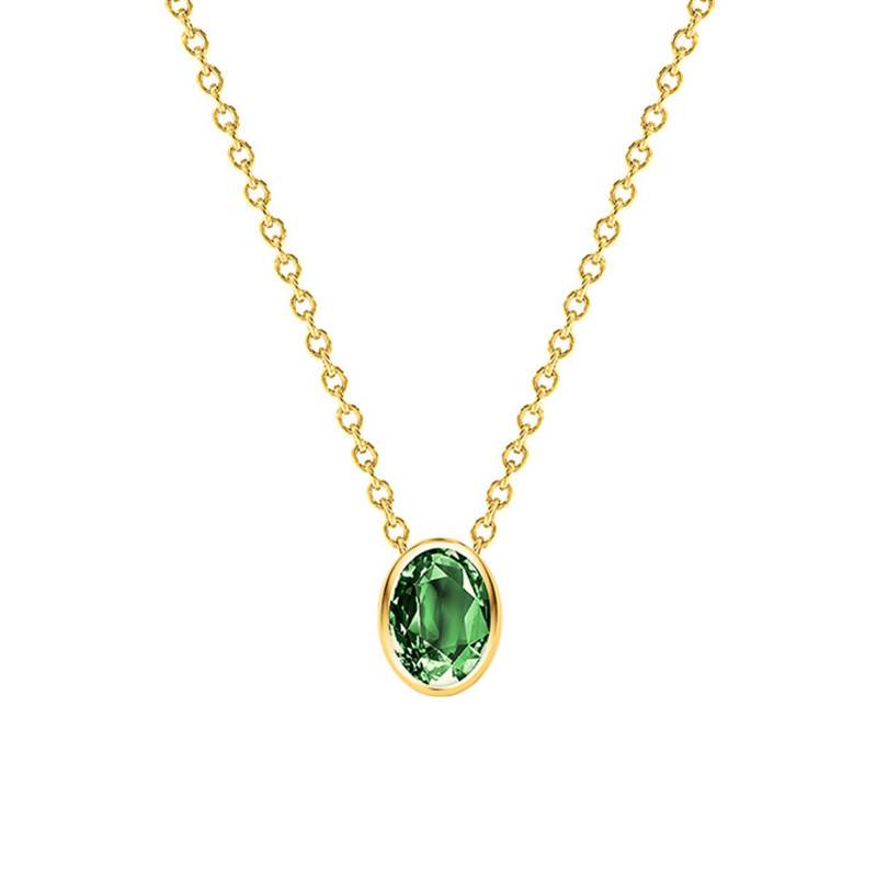 750/1000 Yellow Gold & Green Tourmaline Oval Necklace, Length 38 cm to 45 cm - Ocarat