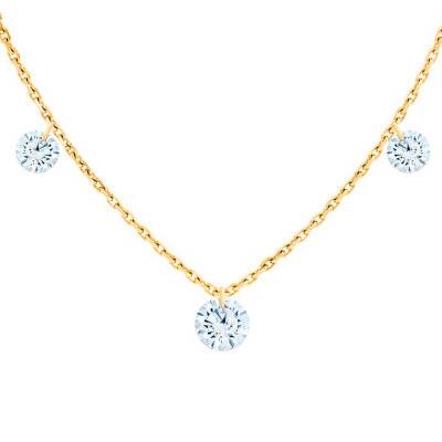 Collier diamants percés brillant 0.20 F/VS2 Trio & Or Jaune 750, 40 à 45 cm - Ocarat