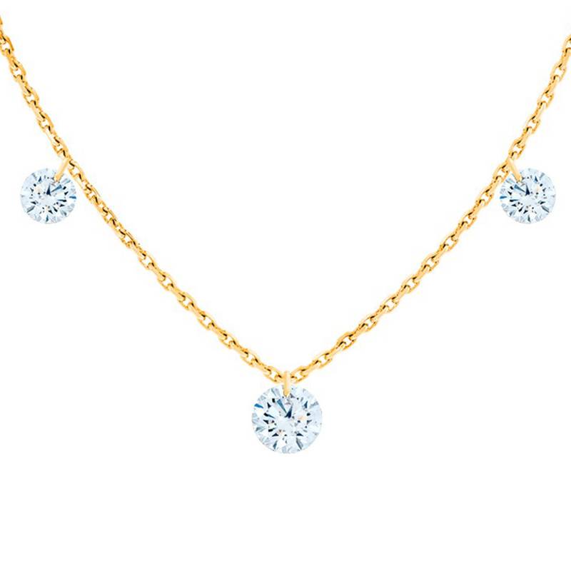 Yellow Gold 750 & Trio Drilled Brilliant Diamond 0.20 ct F/VS2 Necklace, Length 40 cm to 45 cm - Ocarat