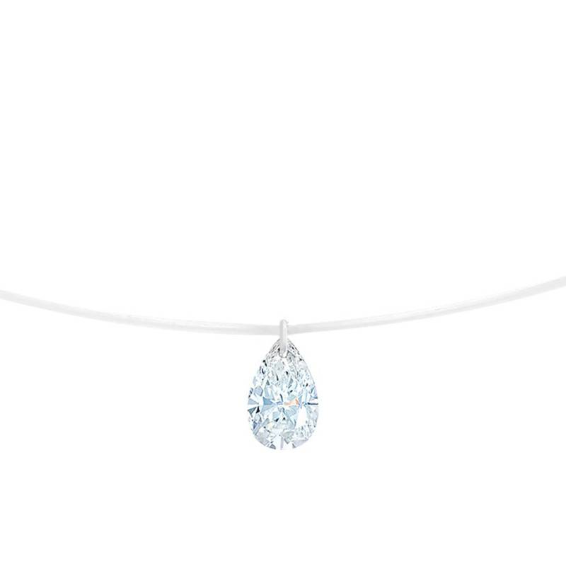 Nylon Wire & Drilled Pear Diamond 0.20 ct F/VS2 Necklace, Length 40 cm to 45 cm - Ocarat