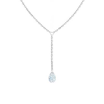 White Gold 750 & Drilled Pear Diamond F/VS2 Drop Necklace, Length 40 cm to 45 cm - Ocarat