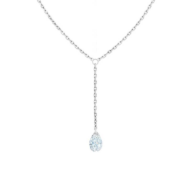 White Gold 750 & Drilled Pear Diamond F/VS2 Drop Necklace, Length 40 cm to 45 cm - Ocarat