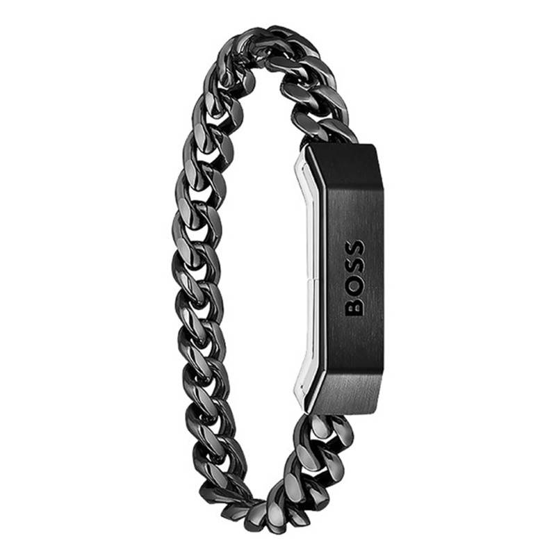 Two-Tone Black & Silver Steel Curb Chain Bracelet, 17.5 cm or 19 cm - 1580316 - Boss