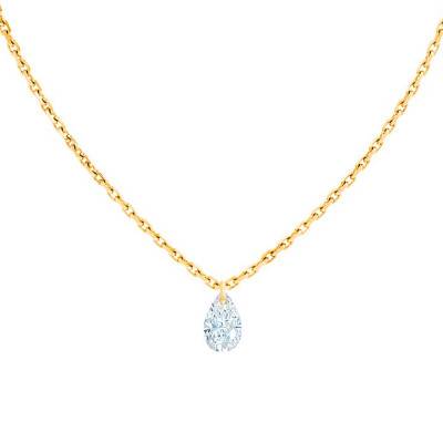 18K Yellow Gold 750 & Drilled Pear Diamond Necklace 0,20 ct F/VS2, Length 40 cm to 45 cm - Ocarat