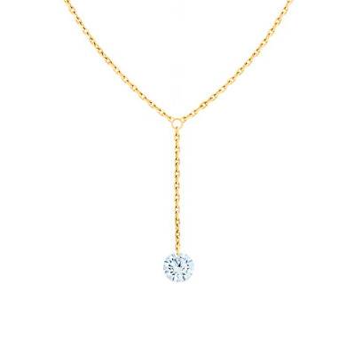 750/1000 Yellow Gold & Drilled Brilliant F/VS2 Diamond Drop Necklace, Length 40 cm to 45 cm - Ocarat