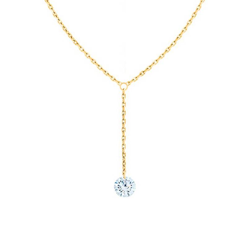 750/1000 Yellow Gold & Drilled Brilliant F/VS2 Diamond Drop Necklace, Length 40 cm to 45 cm - Ocarat