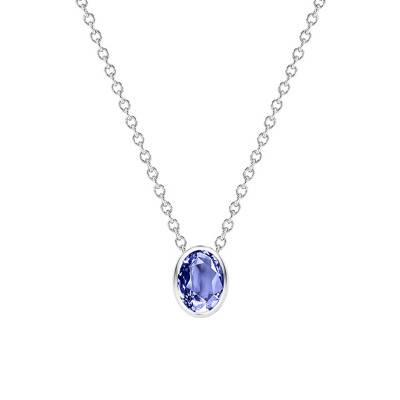 750/1000 White Gold & Blue Tanzanite Oval Necklace, Length 38 cm to 45 cm - Ocarat