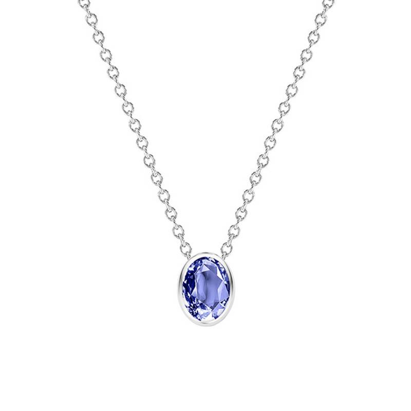 750/1000 White Gold & Blue Tanzanite Oval Necklace, Length 38 cm to 45 cm - Ocarat