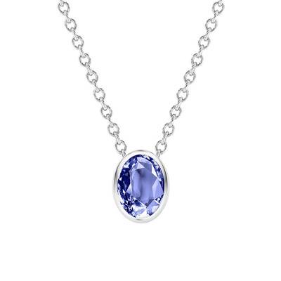 750/1000 White Gold & Blue Tanzanite Oval Necklace, Length 38 cm to 45 cm - Ocarat