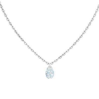 750 White Gold & Drilled Pear Diamond 0.20 ct F/VS2 Necklace, Length 40 cm to 45 cm - Ocarat
