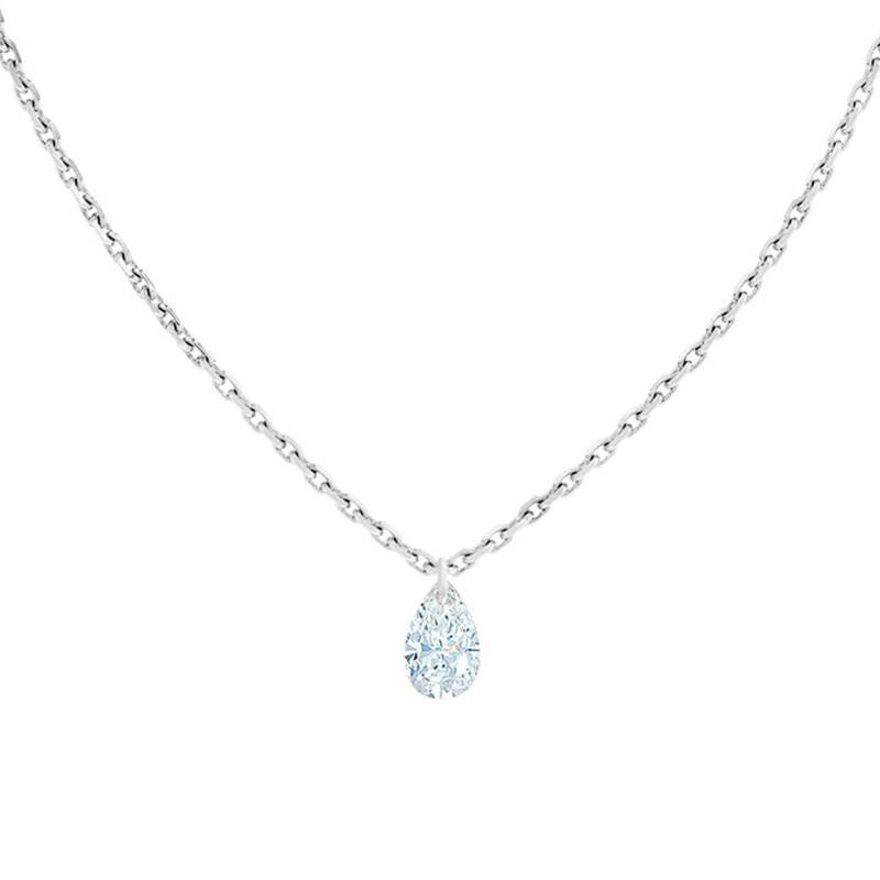 750 White Gold & Drilled Pear Diamond 0.20 ct F/VS2 Necklace, Length 40 cm to 45 cm - Ocarat