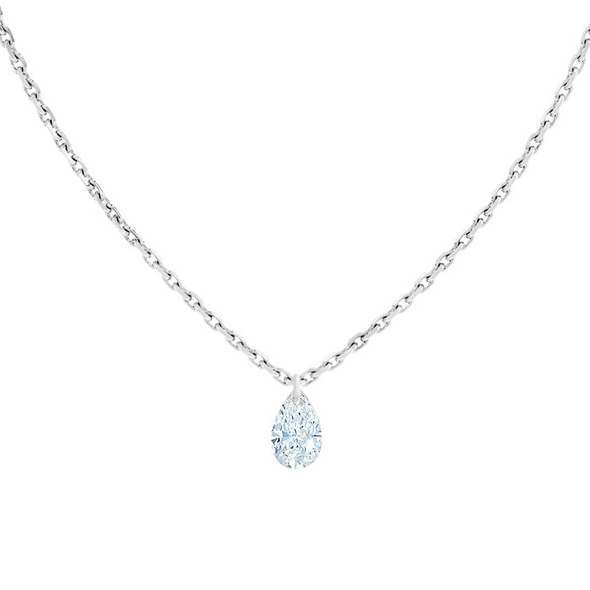 Collier Diamant Percé Poire Or Blanc 750 Ocarat
