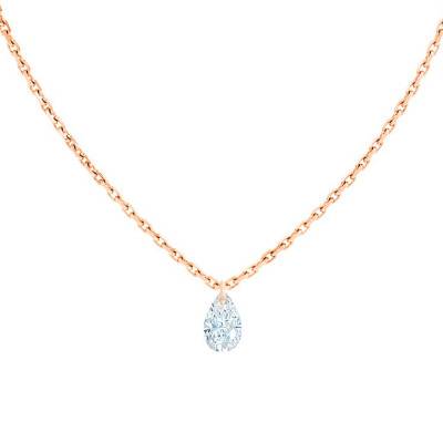 750/1000 Rose Gold & Drilled Pear Diamond 0.20 ct F/VS2 Necklace, Length 40 cm to 45 cm - Ocarat