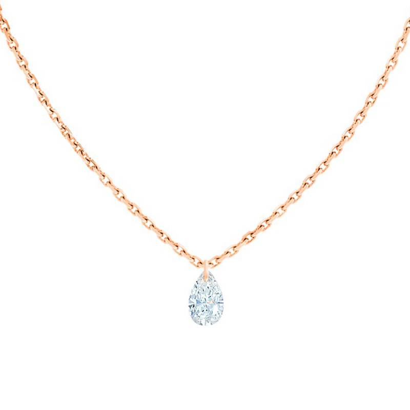 750/1000 Rose Gold & Drilled Pear Diamond 0.20 ct F/VS2 Necklace, Length 40 cm to 45 cm - Ocarat