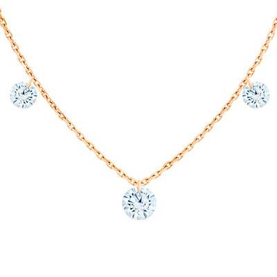 Collier diamants percés brillant 0.20 F/VS2 Trio & Or Rose 750, 40 à 45 cm - Ocarat