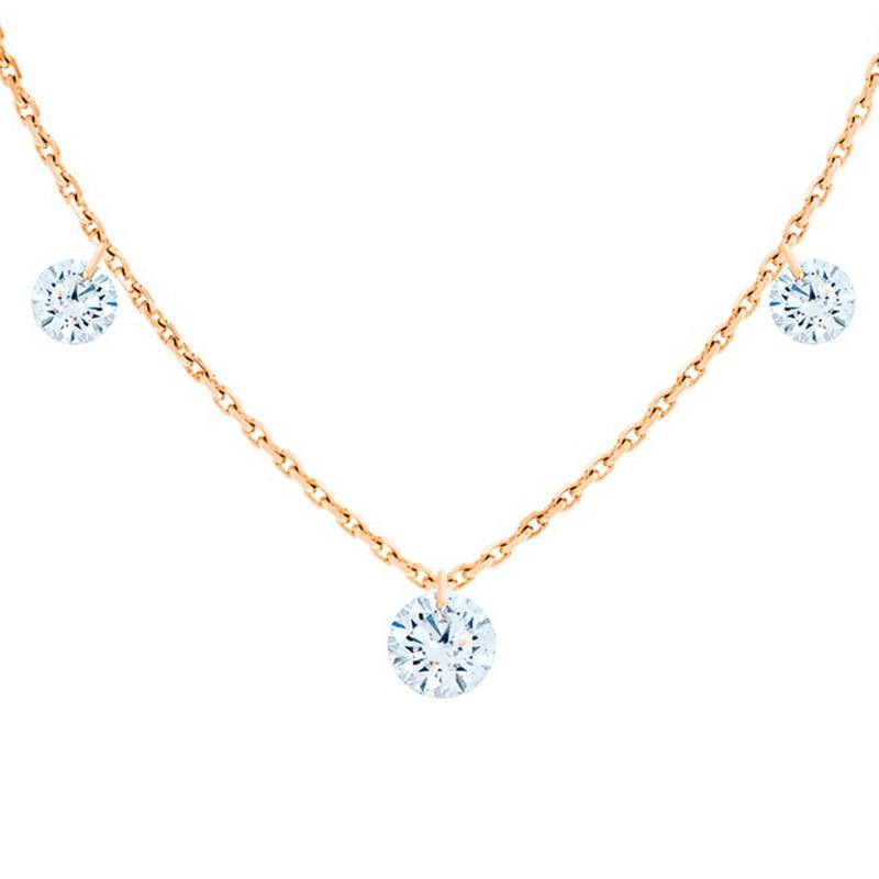 750/1000 Rose Gold & Drilled Brilliant Diamond Trio Necklace 0.20 ct F/VS2, 40 cm to 45 cm - Ocarat